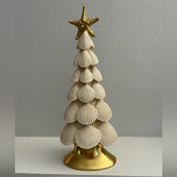 unbranded Other - Frosted Seashell Christmas Tree With Gold Starfish Topper Beach Christmas NEW